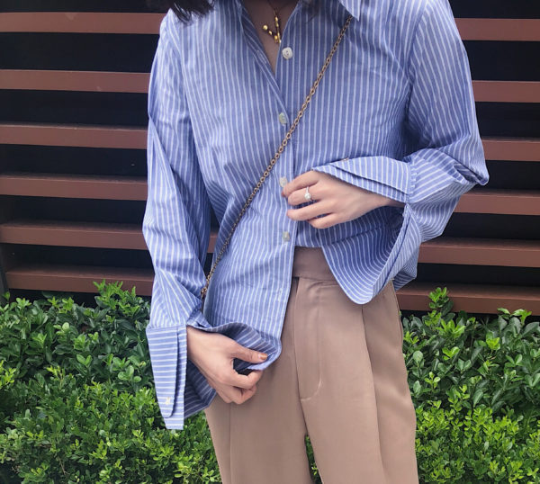 [ FROM ] Striped Wide Cuff Shirt